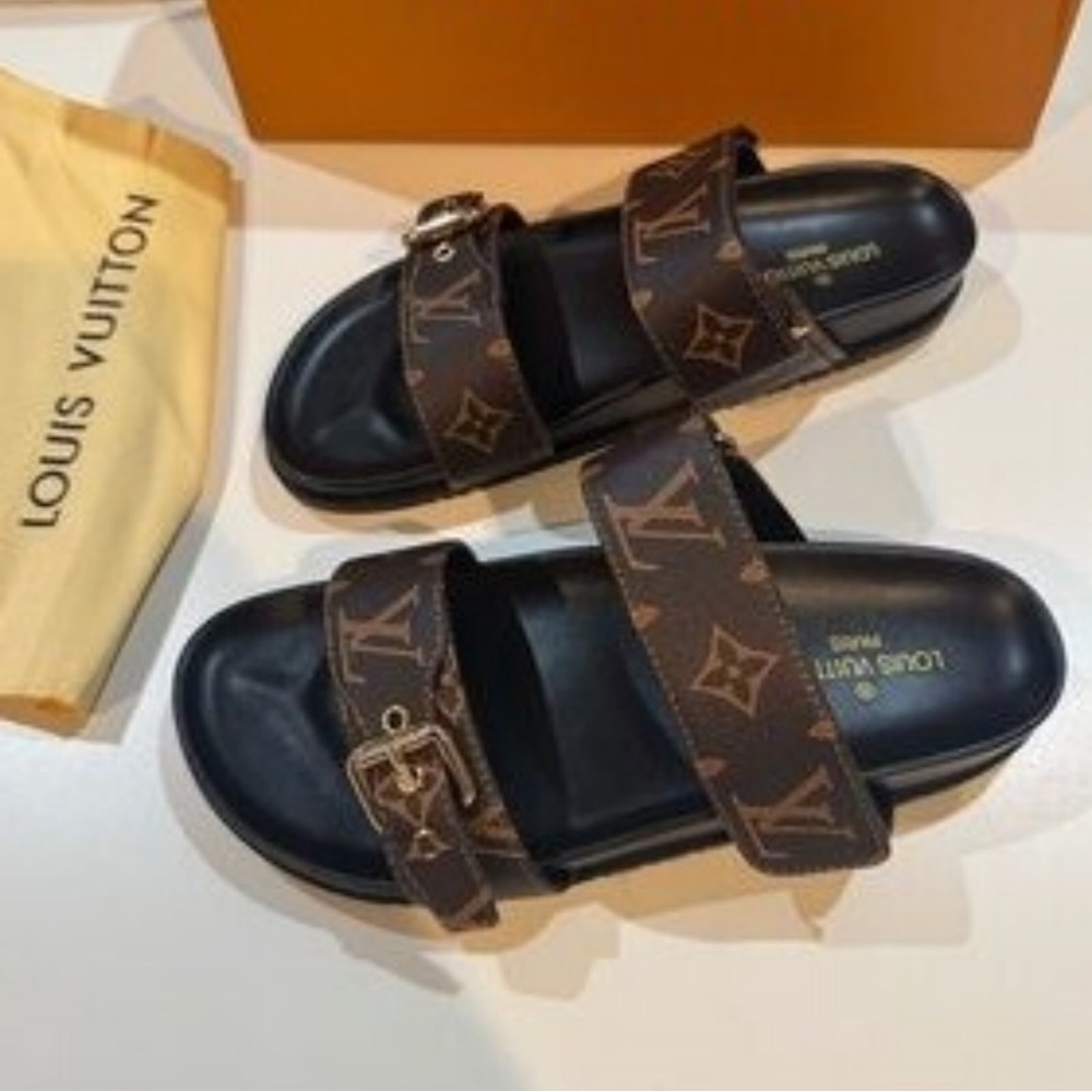 Louis Vuitton Brown and Black Sandals